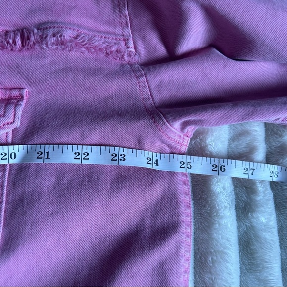 Maurices Womens Large Pink Button-Up Raw Hem Lightweight Denim Jacket - Picture 3 of 7